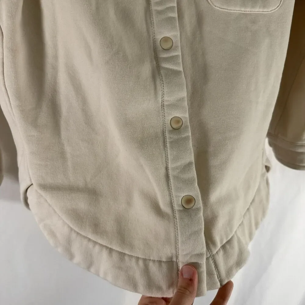 Athleta Girl Jacket Girls M 8-10 White Snap Front Pocket Fleece Lined Cotton Bl
